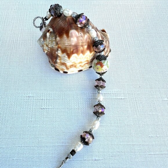 Handmade Floral Bead Bracelet With Pink Crystals & Pearl Accents - Picture 7 of 7